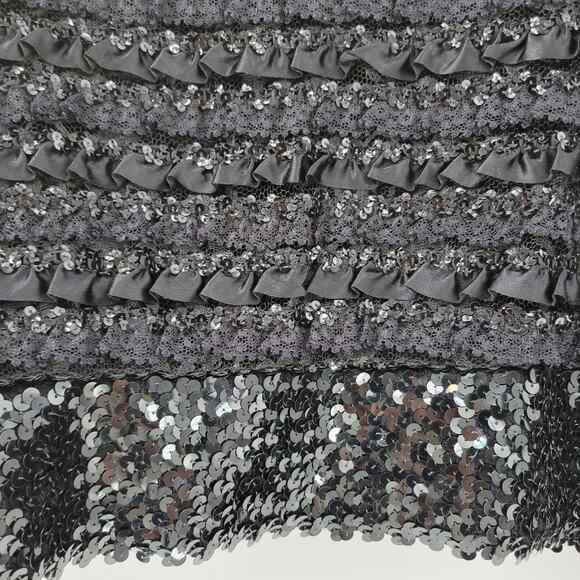 VTG Harry Acton Evening Jacket Womens 8 Black Sequin Lace Satin Ruffles Party - Picture 11 of 16